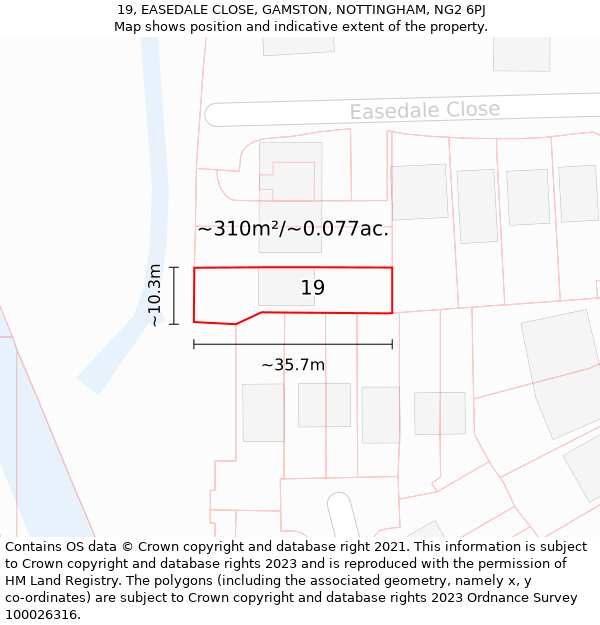 19, EASEDALE CLOSE, GAMSTON, NOTTINGHAM, NG2 6PJ: Plot and title map