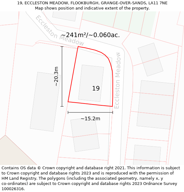 19, ECCLESTON MEADOW, FLOOKBURGH, GRANGE-OVER-SANDS, LA11 7NE: Plot and title map