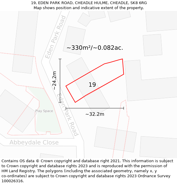 19, EDEN PARK ROAD, CHEADLE HULME, CHEADLE, SK8 6RG: Plot and title map