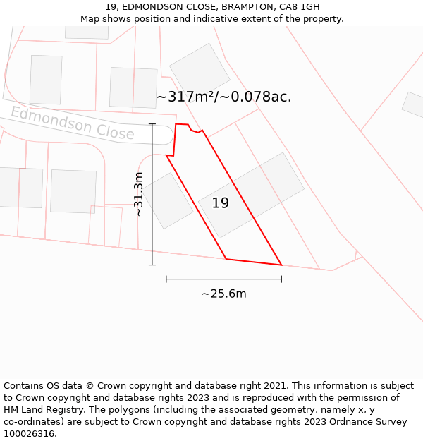 19, EDMONDSON CLOSE, BRAMPTON, CA8 1GH: Plot and title map