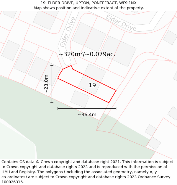 19, ELDER DRIVE, UPTON, PONTEFRACT, WF9 1NX: Plot and title map