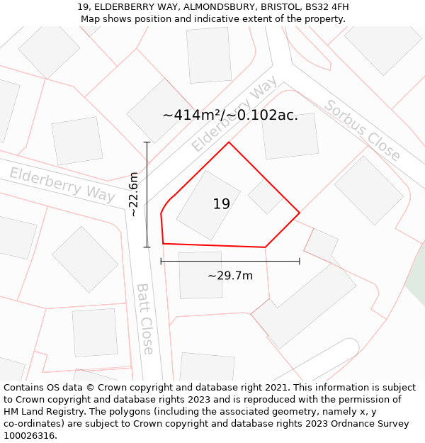 19, ELDERBERRY WAY, ALMONDSBURY, BRISTOL, BS32 4FH: Plot and title map