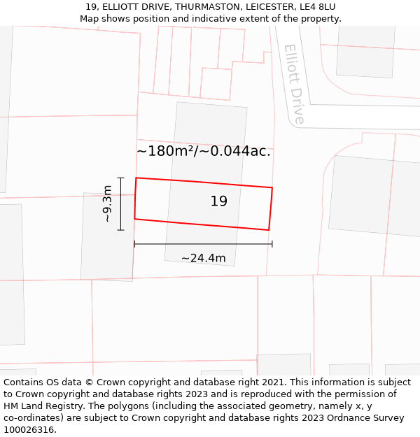 19, ELLIOTT DRIVE, THURMASTON, LEICESTER, LE4 8LU: Plot and title map