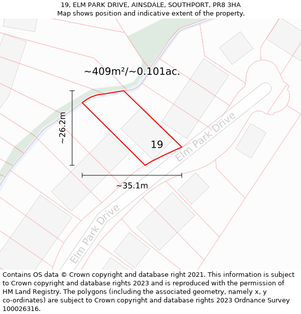 19, ELM PARK DRIVE, AINSDALE, SOUTHPORT, PR8 3HA: Plot and title map