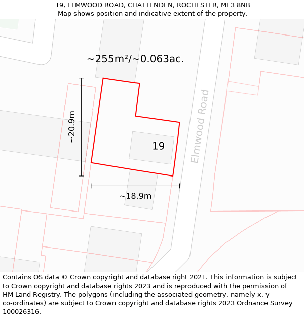 19, ELMWOOD ROAD, CHATTENDEN, ROCHESTER, ME3 8NB: Plot and title map