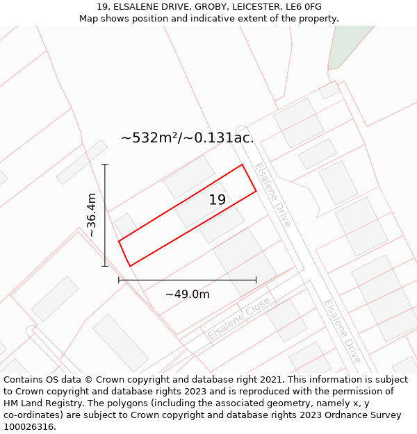 19, ELSALENE DRIVE, GROBY, LEICESTER, LE6 0FG: Plot and title map