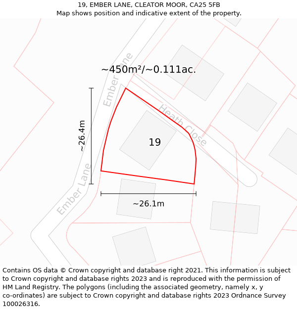 19, EMBER LANE, CLEATOR MOOR, CA25 5FB: Plot and title map