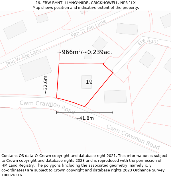 19, ERW BANT, LLANGYNIDR, CRICKHOWELL, NP8 1LX: Plot and title map