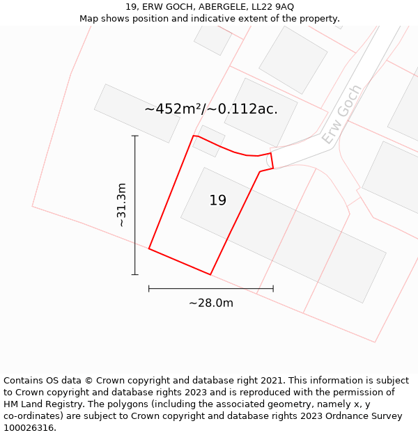 19, ERW GOCH, ABERGELE, LL22 9AQ: Plot and title map