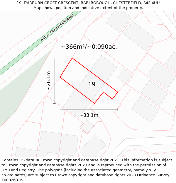 19, FAIRBURN CROFT CRESCENT, BARLBOROUGH, CHESTERFIELD, S43 4UU: Plot and title map