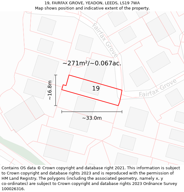 19, FAIRFAX GROVE, YEADON, LEEDS, LS19 7WA: Plot and title map