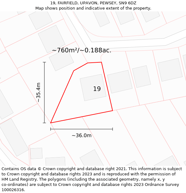 19, FAIRFIELD, UPAVON, PEWSEY, SN9 6DZ: Plot and title map