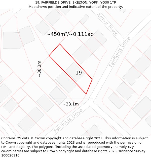 19, FAIRFIELDS DRIVE, SKELTON, YORK, YO30 1YP: Plot and title map