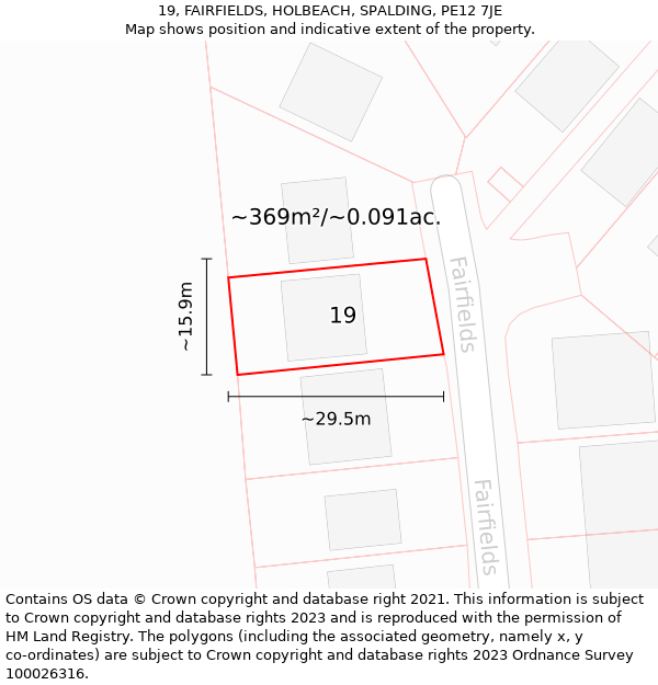 19, FAIRFIELDS, HOLBEACH, SPALDING, PE12 7JE: Plot and title map