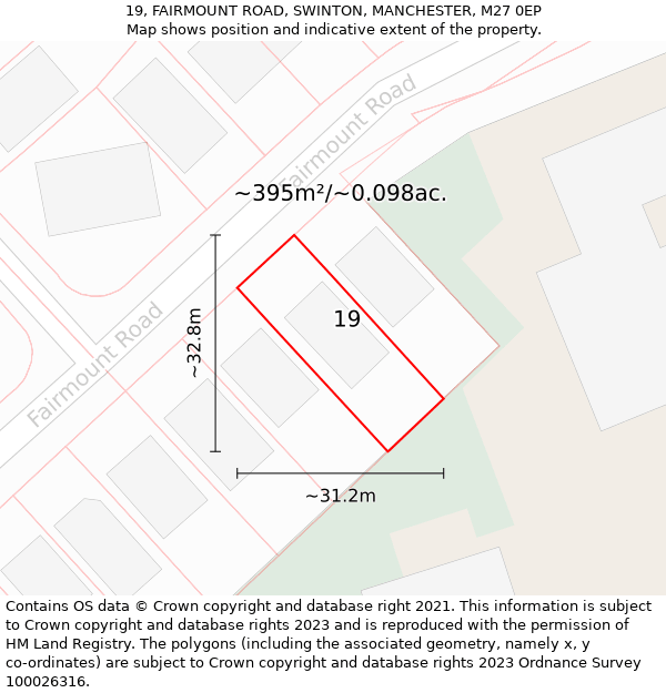 19, FAIRMOUNT ROAD, SWINTON, MANCHESTER, M27 0EP: Plot and title map