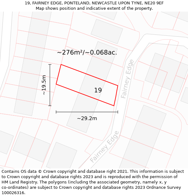 19, FAIRNEY EDGE, PONTELAND, NEWCASTLE UPON TYNE, NE20 9EF: Plot and title map