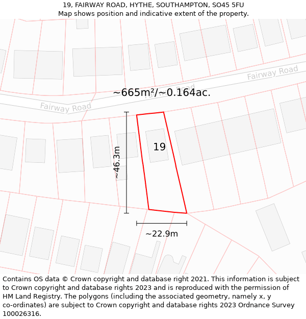 19, FAIRWAY ROAD, HYTHE, SOUTHAMPTON, SO45 5FU: Plot and title map