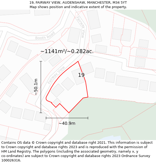 19, FAIRWAY VIEW, AUDENSHAW, MANCHESTER, M34 5YT: Plot and title map