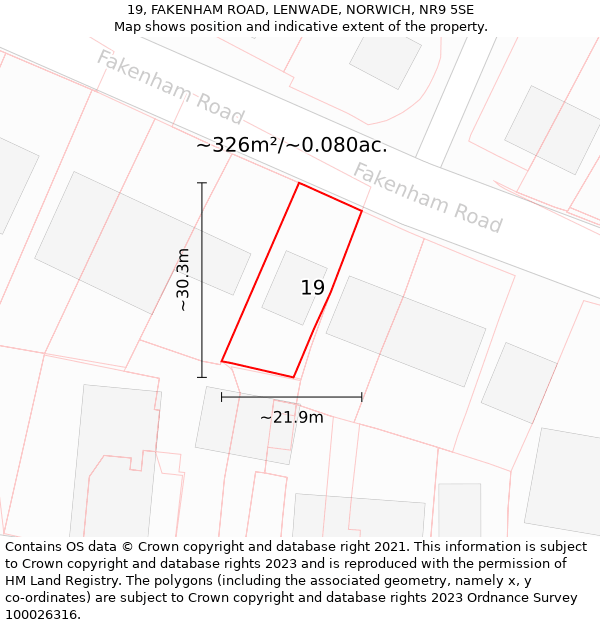 19, FAKENHAM ROAD, LENWADE, NORWICH, NR9 5SE: Plot and title map