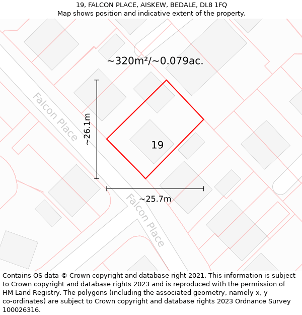 19, FALCON PLACE, AISKEW, BEDALE, DL8 1FQ: Plot and title map