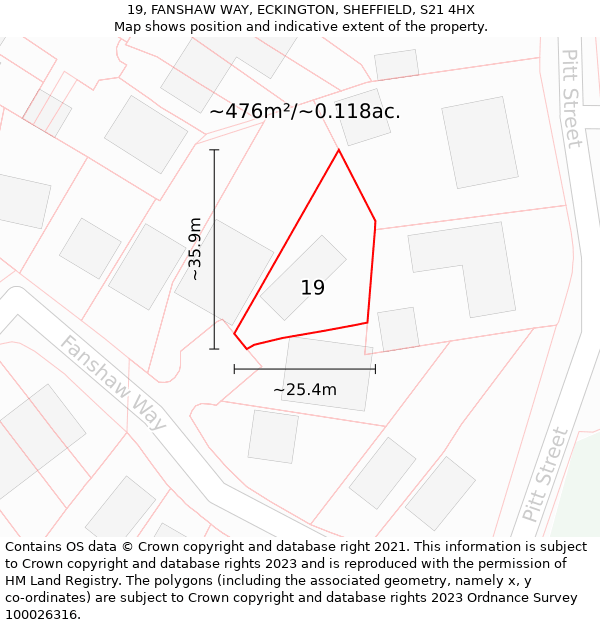 19, FANSHAW WAY, ECKINGTON, SHEFFIELD, S21 4HX: Plot and title map