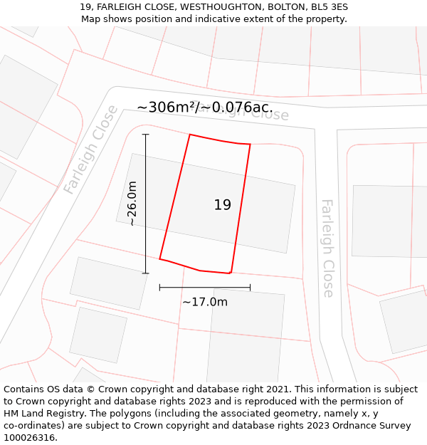 19, FARLEIGH CLOSE, WESTHOUGHTON, BOLTON, BL5 3ES: Plot and title map