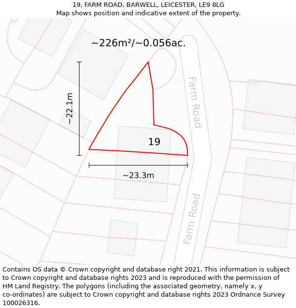 19, FARM ROAD, BARWELL, LEICESTER, LE9 8LG: Plot and title map