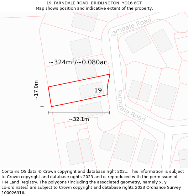 19, FARNDALE ROAD, BRIDLINGTON, YO16 6GT: Plot and title map