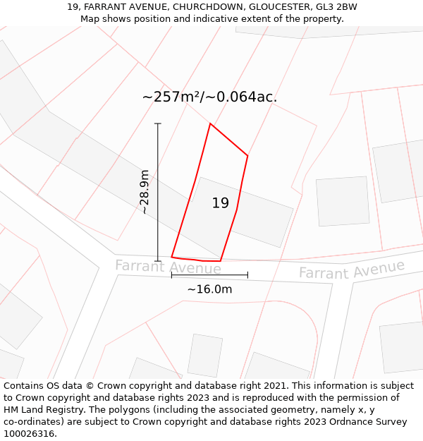 19, FARRANT AVENUE, CHURCHDOWN, GLOUCESTER, GL3 2BW: Plot and title map