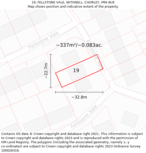 19, FELLSTONE VALE, WITHNELL, CHORLEY, PR6 8UE: Plot and title map