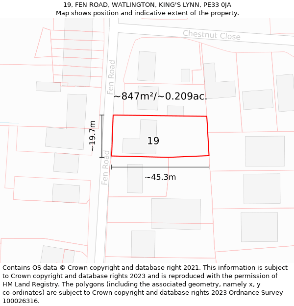 19, FEN ROAD, WATLINGTON, KING'S LYNN, PE33 0JA: Plot and title map