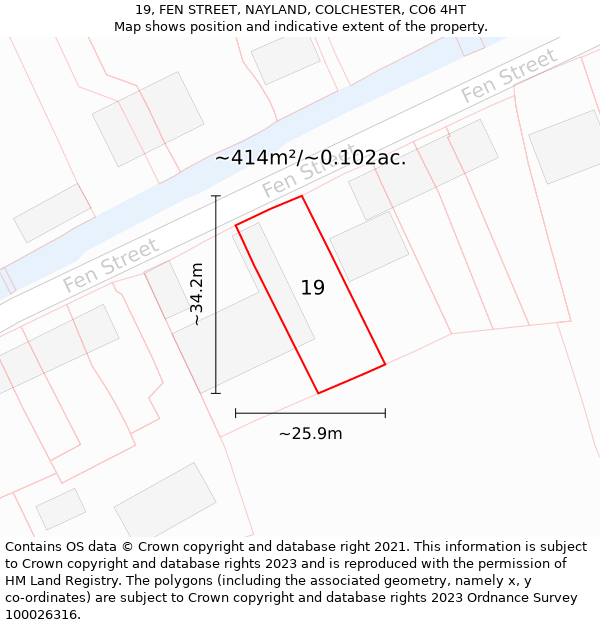 19, FEN STREET, NAYLAND, COLCHESTER, CO6 4HT: Plot and title map