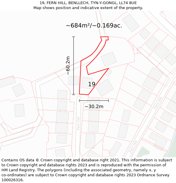 19, FERN HILL, BENLLECH, TYN-Y-GONGL, LL74 8UE: Plot and title map
