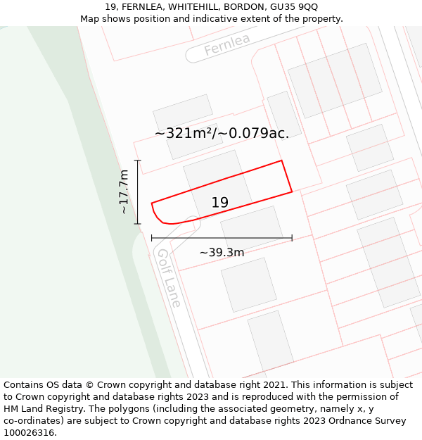 19, FERNLEA, WHITEHILL, BORDON, GU35 9QQ: Plot and title map