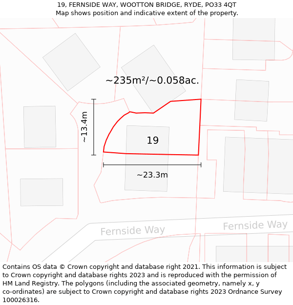19, FERNSIDE WAY, WOOTTON BRIDGE, RYDE, PO33 4QT: Plot and title map