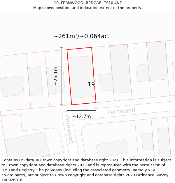 19, FERNWOOD, REDCAR, TS10 4NF: Plot and title map