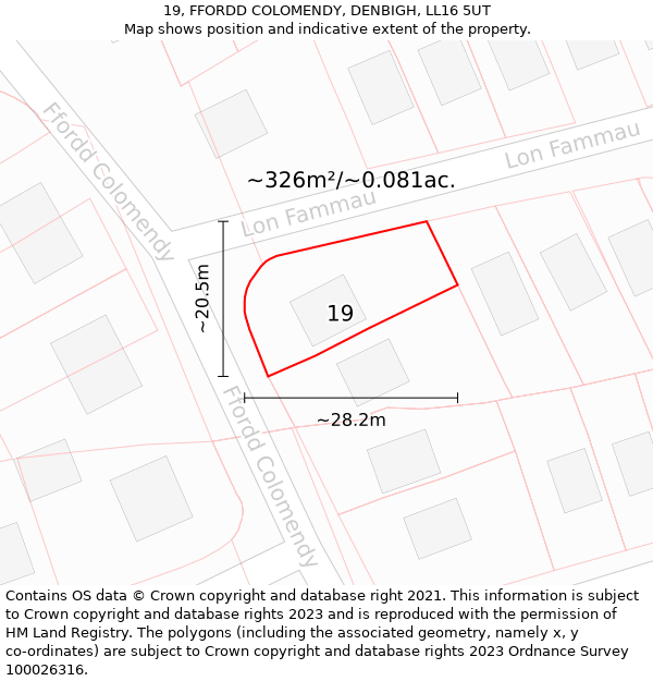 19, FFORDD COLOMENDY, DENBIGH, LL16 5UT: Plot and title map