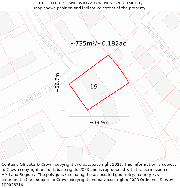 19, FIELD HEY LANE, WILLASTON, NESTON, CH64 1TQ: Plot and title map