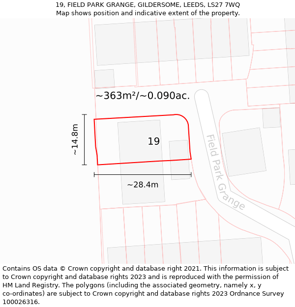 19, FIELD PARK GRANGE, GILDERSOME, LEEDS, LS27 7WQ: Plot and title map