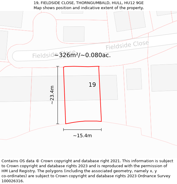 19, FIELDSIDE CLOSE, THORNGUMBALD, HULL, HU12 9GE: Plot and title map