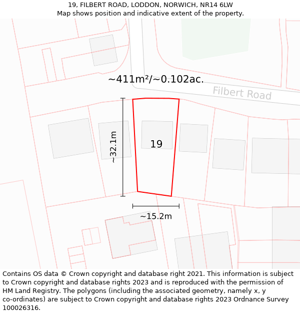 19, FILBERT ROAD, LODDON, NORWICH, NR14 6LW: Plot and title map