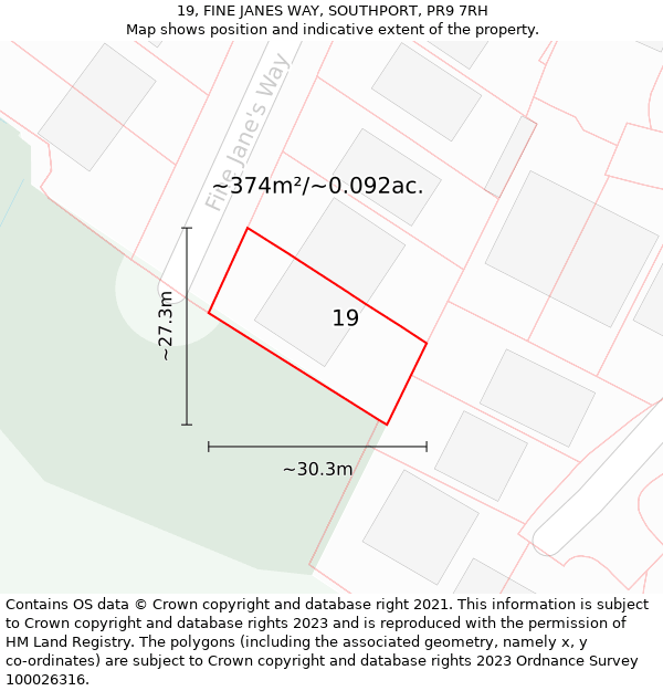 19, FINE JANES WAY, SOUTHPORT, PR9 7RH: Plot and title map