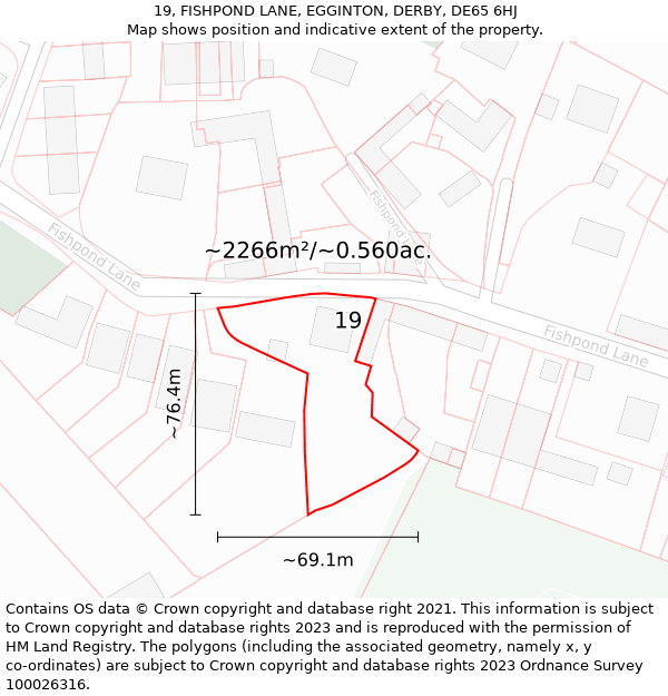 19, FISHPOND LANE, EGGINTON, DERBY, DE65 6HJ: Plot and title map