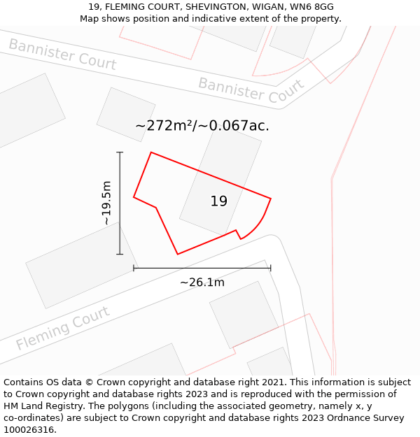 19, FLEMING COURT, SHEVINGTON, WIGAN, WN6 8GG: Plot and title map