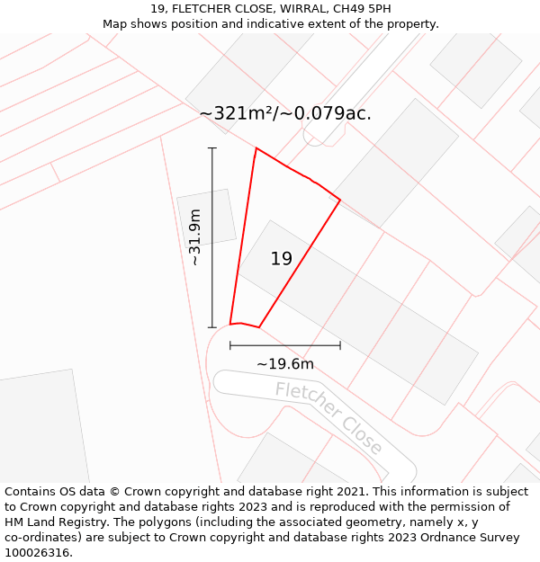 19, FLETCHER CLOSE, WIRRAL, CH49 5PH: Plot and title map