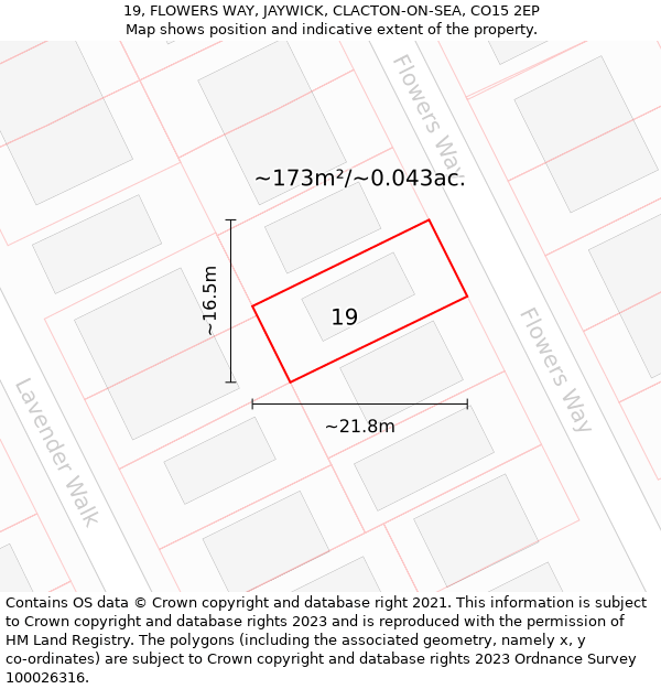 19, FLOWERS WAY, JAYWICK, CLACTON-ON-SEA, CO15 2EP: Plot and title map