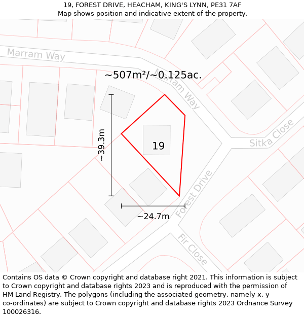 19, FOREST DRIVE, HEACHAM, KING'S LYNN, PE31 7AF: Plot and title map