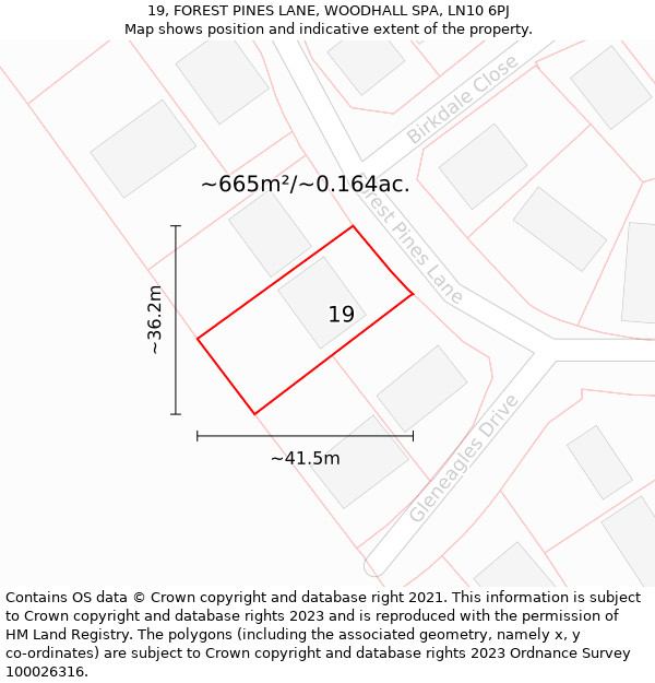 19, FOREST PINES LANE, WOODHALL SPA, LN10 6PJ: Plot and title map