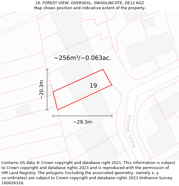 19, FOREST VIEW, OVERSEAL, SWADLINCOTE, DE12 6GZ: Plot and title map