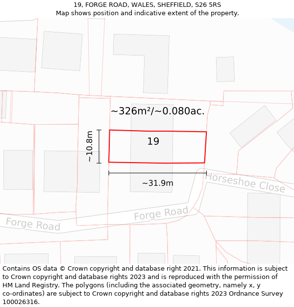 19, FORGE ROAD, WALES, SHEFFIELD, S26 5RS: Plot and title map